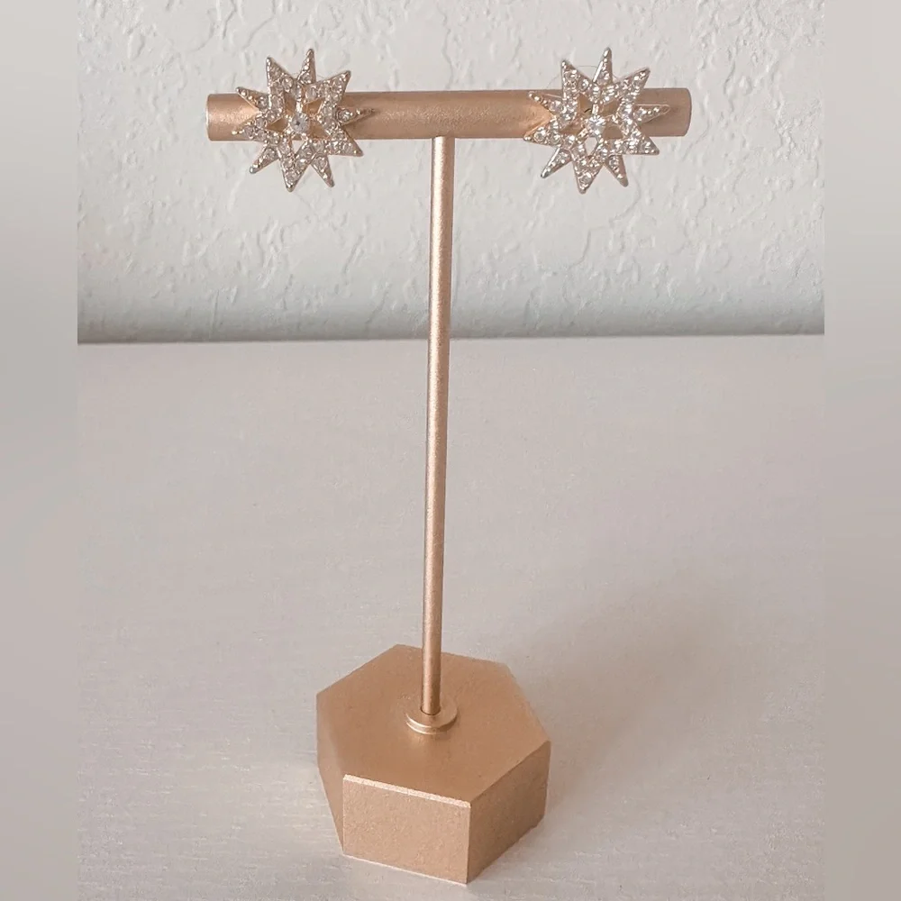 Dazzling Gold Starburst Drop Earrings/Post Starburst Earrings - Picture 2 of 7